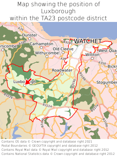 Map showing location of Luxborough within TA23