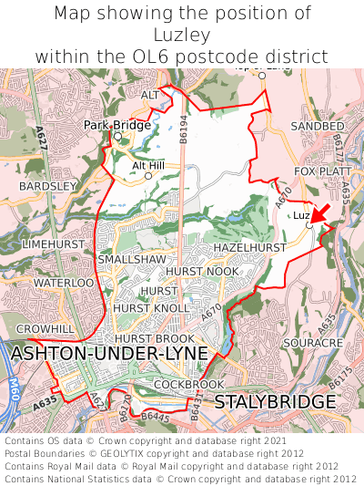 Map showing location of Luzley within OL6