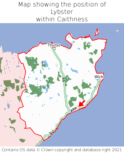 Map showing location of Lybster within Caithness