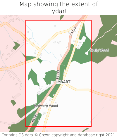 Map showing extent of Lydart as bounding box