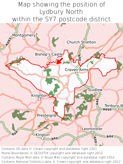 Map showing location of Lydbury North within SY7