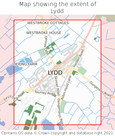 Map showing extent of Lydd as bounding box