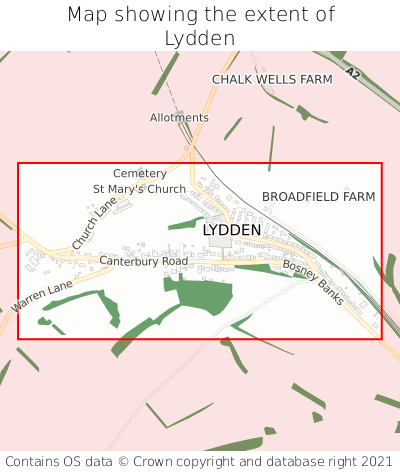 Map showing extent of Lydden as bounding box