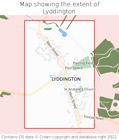 Map showing extent of Lyddington as bounding box