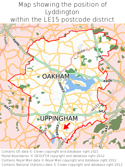 Map showing location of Lyddington within LE15
