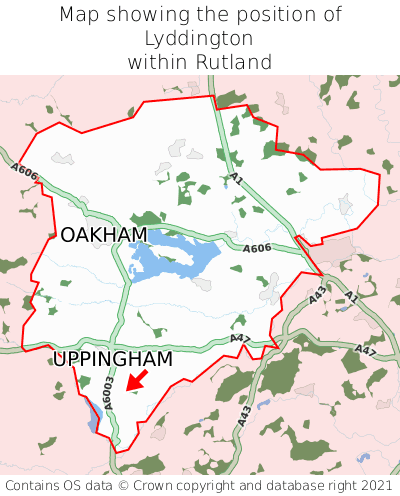 Map showing location of Lyddington within Rutland
