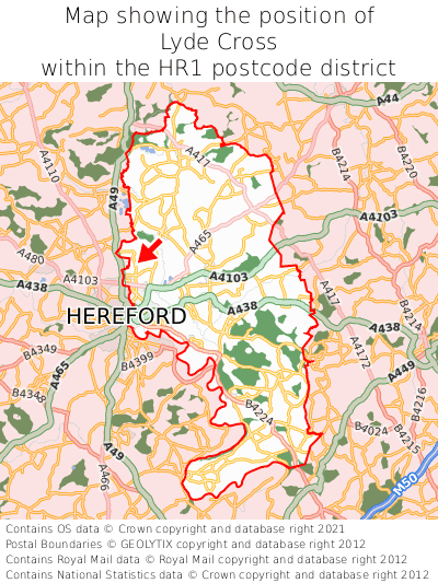 Map showing location of Lyde Cross within HR1