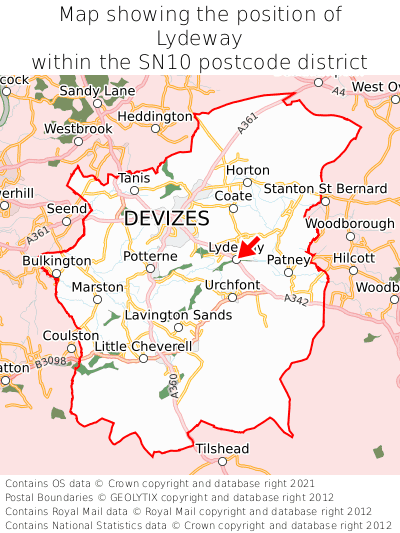 Map showing location of Lydeway within SN10