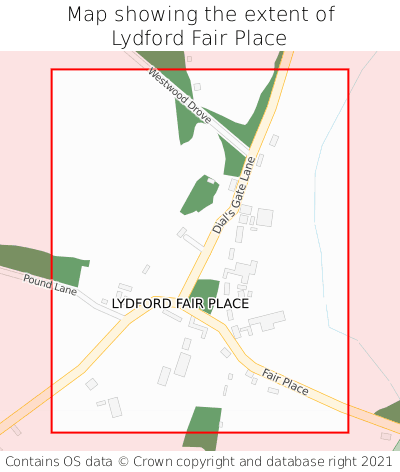 Map showing extent of Lydford Fair Place as bounding box