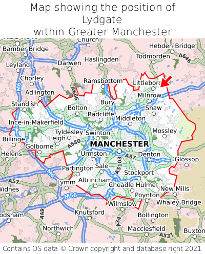 Map showing location of Lydgate within Greater Manchester