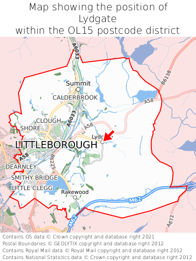 Map showing location of Lydgate within OL15