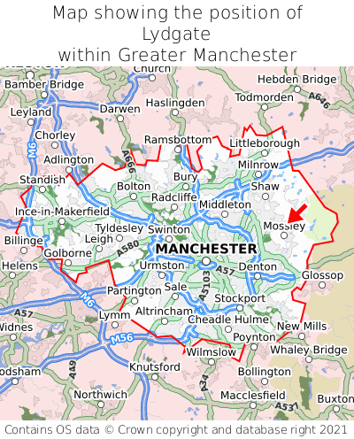 Map showing location of Lydgate within Greater Manchester