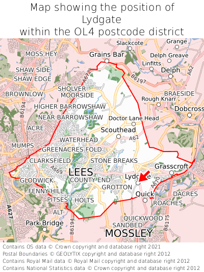 Map showing location of Lydgate within OL4