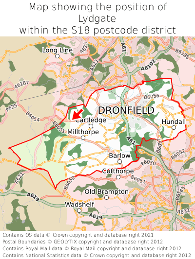 Map showing location of Lydgate within S18