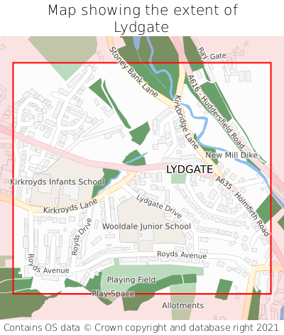 Map showing extent of Lydgate as bounding box