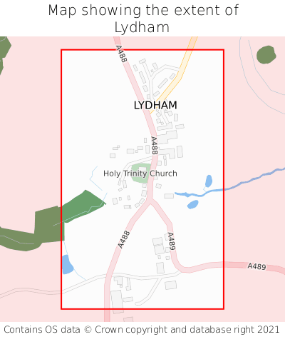 Map showing extent of Lydham as bounding box