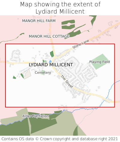 Map showing extent of Lydiard Millicent as bounding box