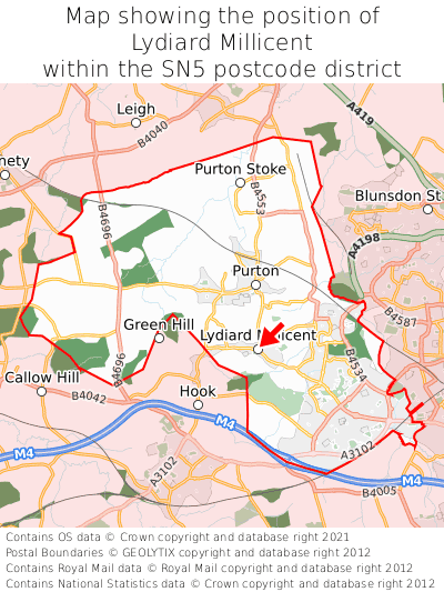 Map showing location of Lydiard Millicent within SN5