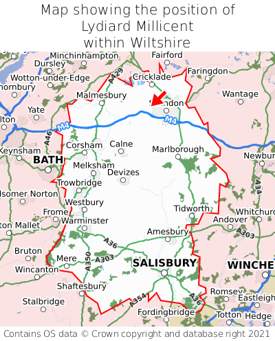 Map showing location of Lydiard Millicent within Wiltshire
