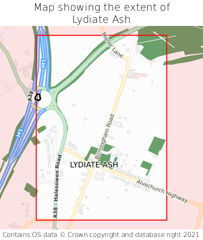 Map showing extent of Lydiate Ash as bounding box