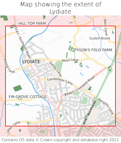 Map showing extent of Lydiate as bounding box
