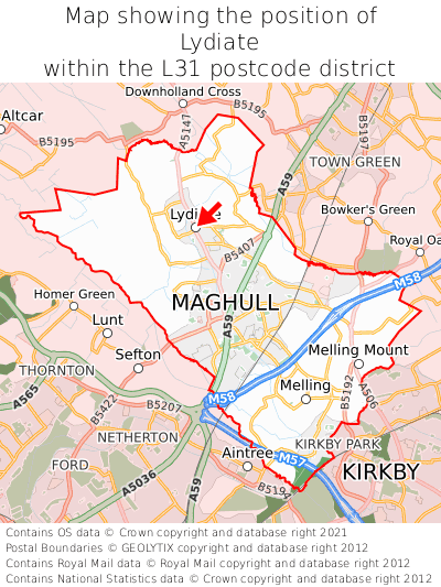 Map showing location of Lydiate within L31