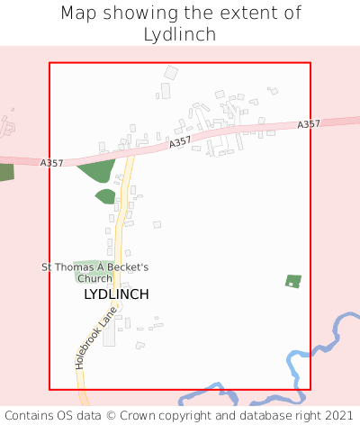 Map showing extent of Lydlinch as bounding box