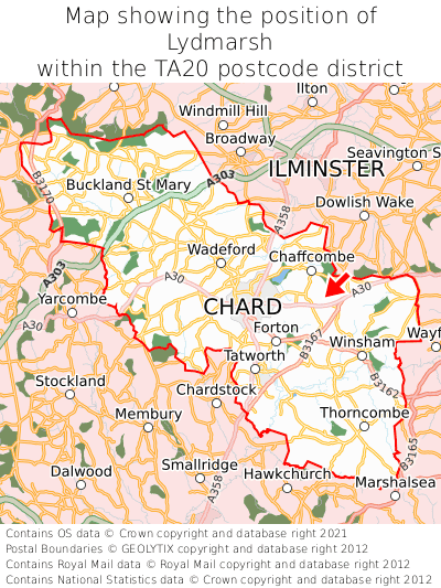 Map showing location of Lydmarsh within TA20