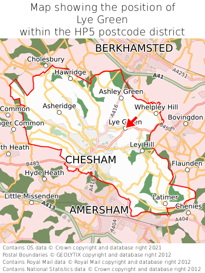 Map showing location of Lye Green within HP5