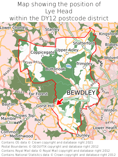 Map showing location of Lye Head within DY12