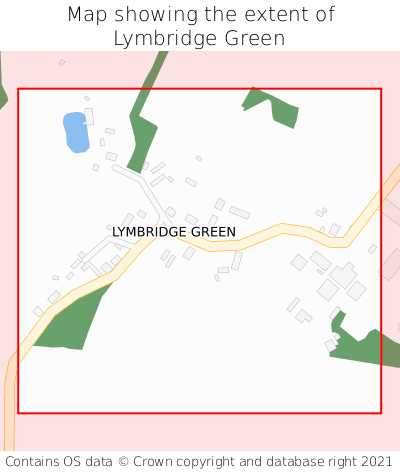Map showing extent of Lymbridge Green as bounding box