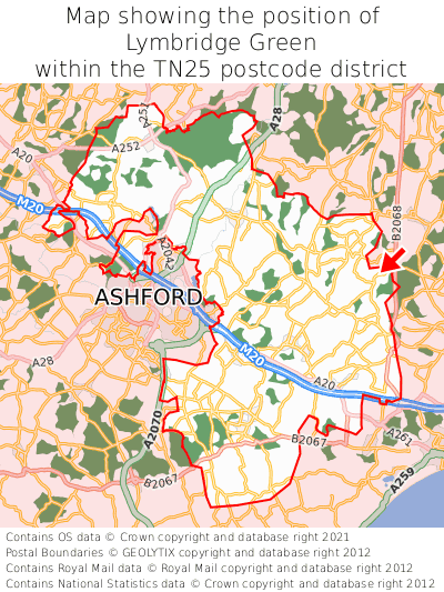 Map showing location of Lymbridge Green within TN25