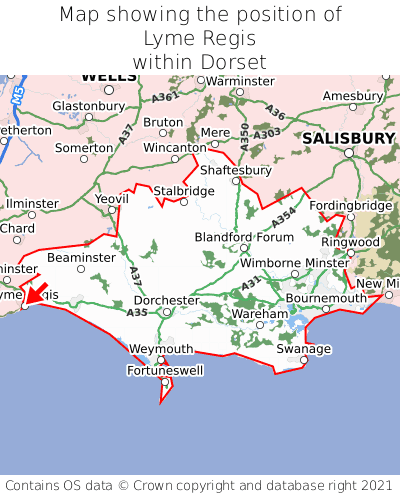 Map showing location of Lyme Regis within Dorset