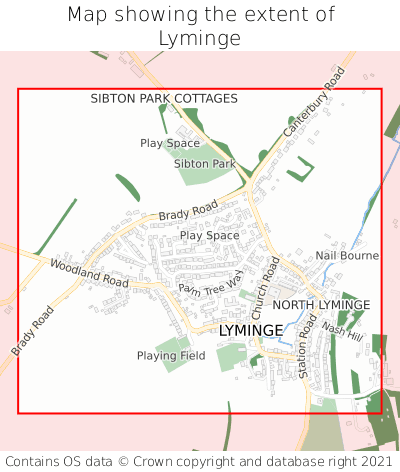 Map showing extent of Lyminge as bounding box
