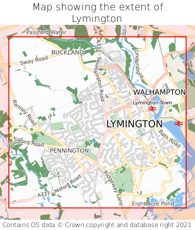 Map showing extent of Lymington as bounding box