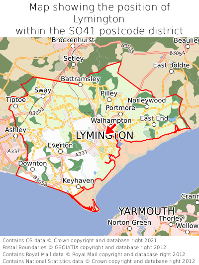 Map showing location of Lymington within SO41