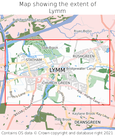 Map showing extent of Lymm as bounding box