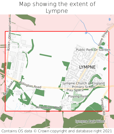 Map showing extent of Lympne as bounding box