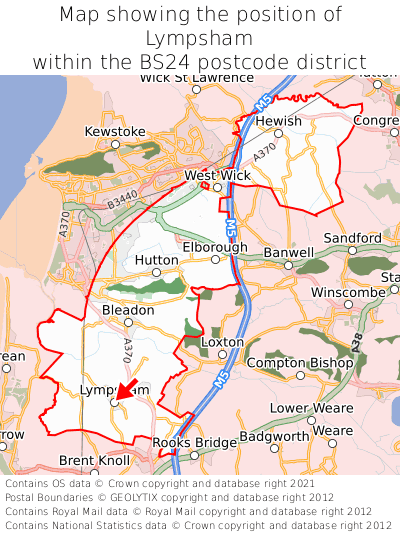Map showing location of Lympsham within BS24