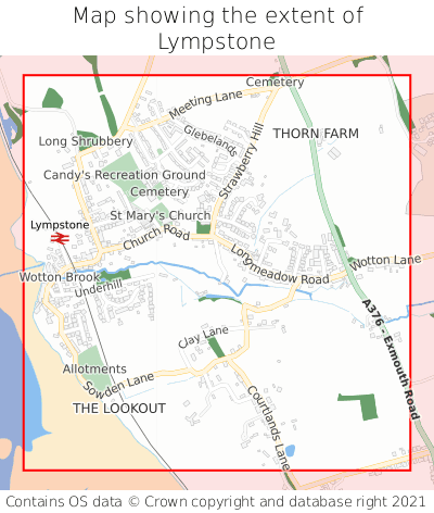 Map showing extent of Lympstone as bounding box
