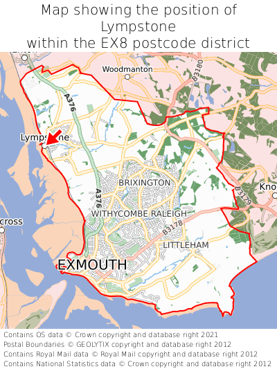 Map showing location of Lympstone within EX8