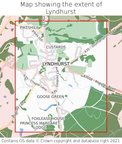 Map showing extent of Lyndhurst as bounding box