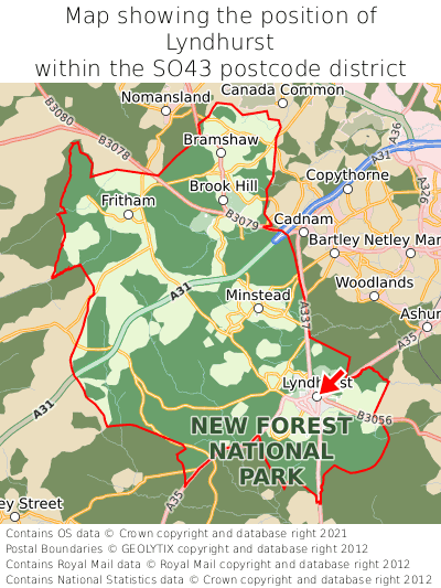 Map showing location of Lyndhurst within SO43