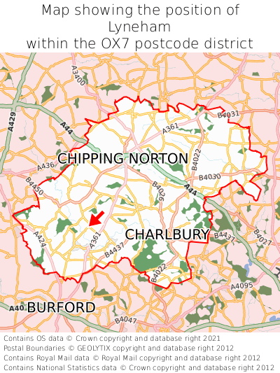 Map showing location of Lyneham within OX7