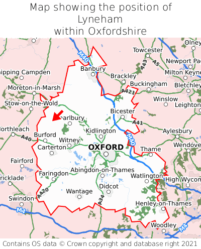 Map showing location of Lyneham within Oxfordshire