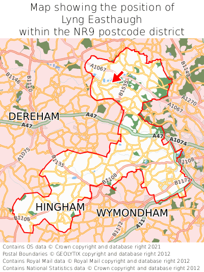 Map showing location of Lyng Easthaugh within NR9
