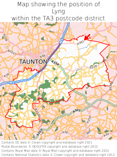 Map showing location of Lyng within TA3
