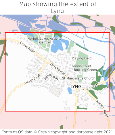 Map showing extent of Lyng as bounding box