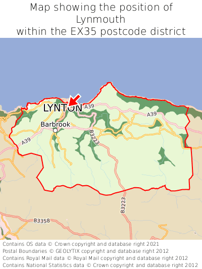 Map showing location of Lynmouth within EX35