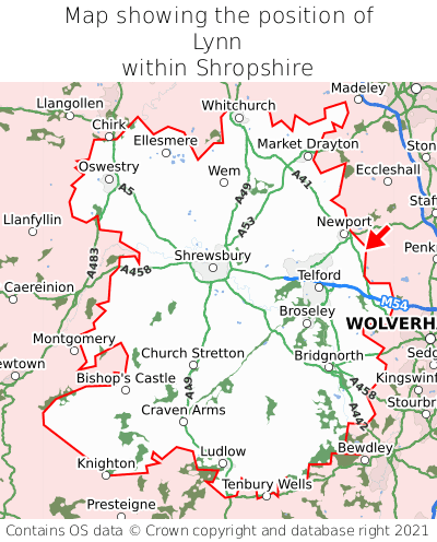 Map showing location of Lynn within Shropshire